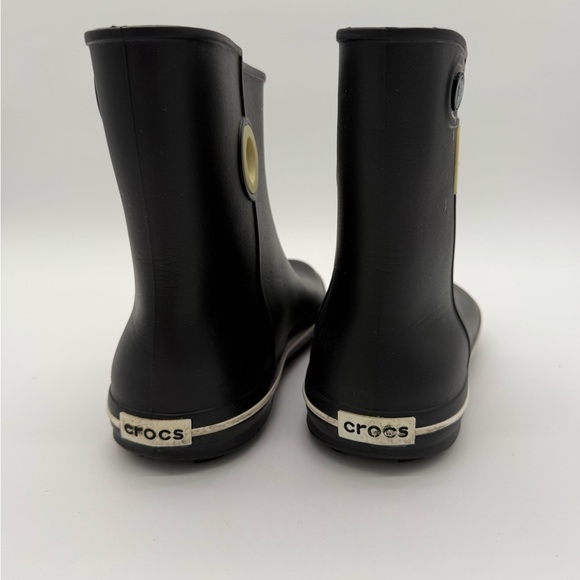 CROCS Black Winter Rain Boots with Cream Accents - Picture 2 of 5
